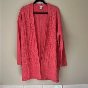 Chico's Vibrant Coral Open-Front Cardigan